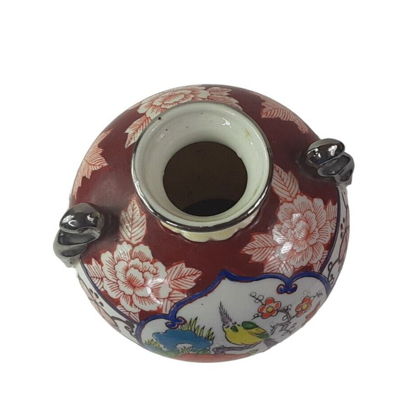 Vintage Japanese Chikusa Vase Multicolor Floral Bird Hand Painted 6.5" - Picture 8 of 10